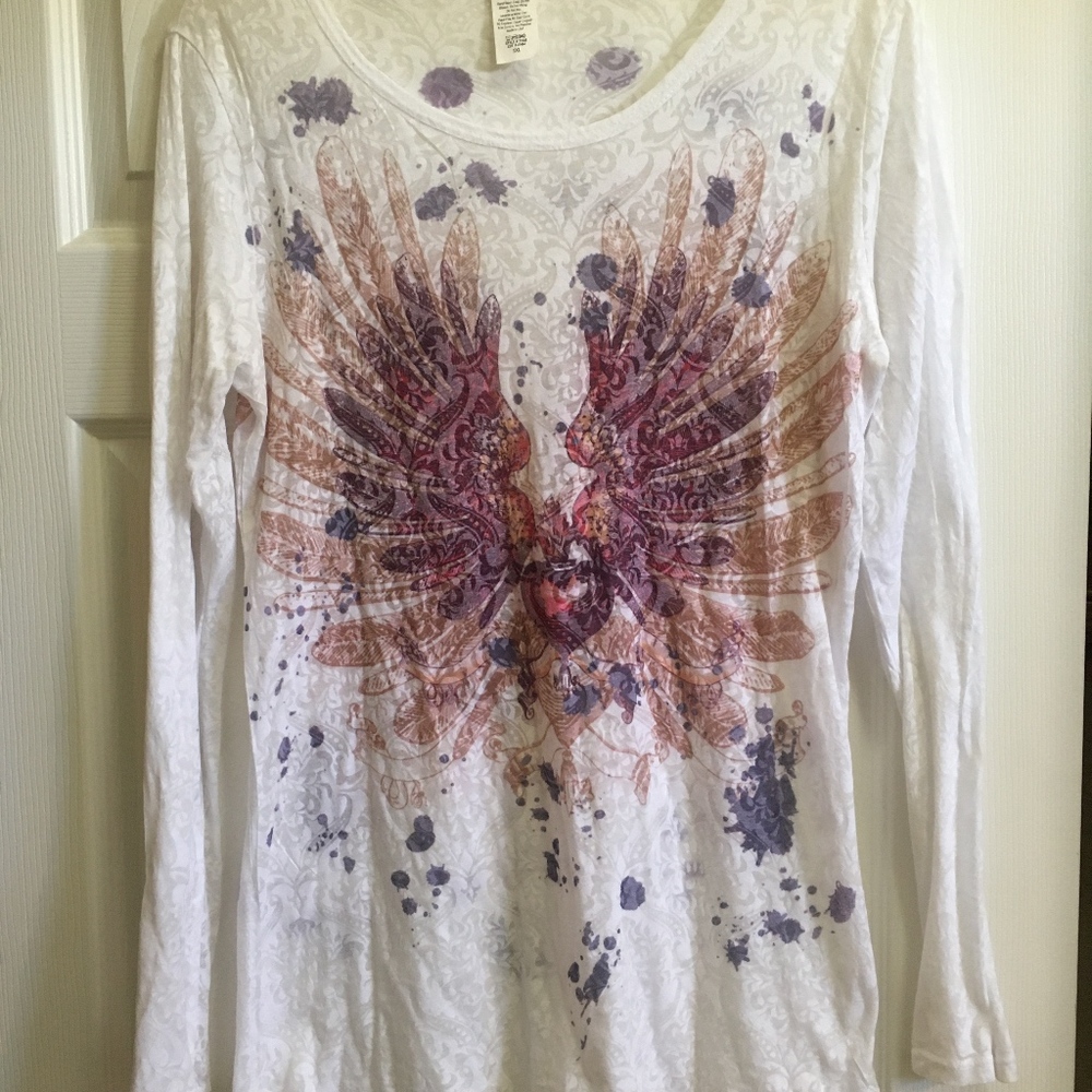 Shirt Long Sleeve Wings & Feathers in Purple 1XL